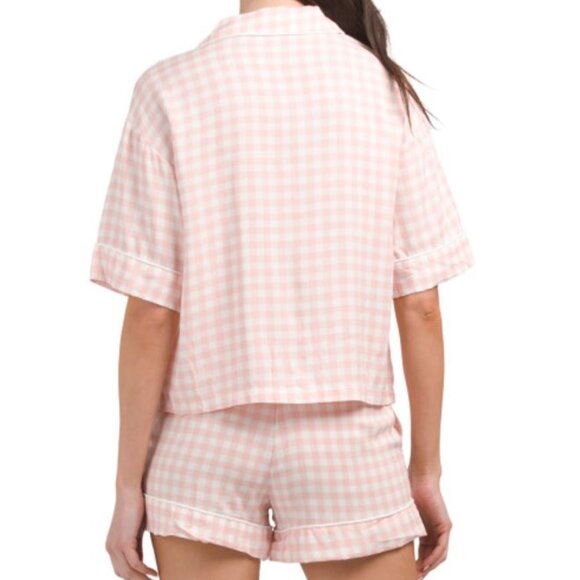 NWT TART Micro Pink Gingham 2pc Kine Top and Shorts Pajama Set with side Pockets - Picture 4 of 10